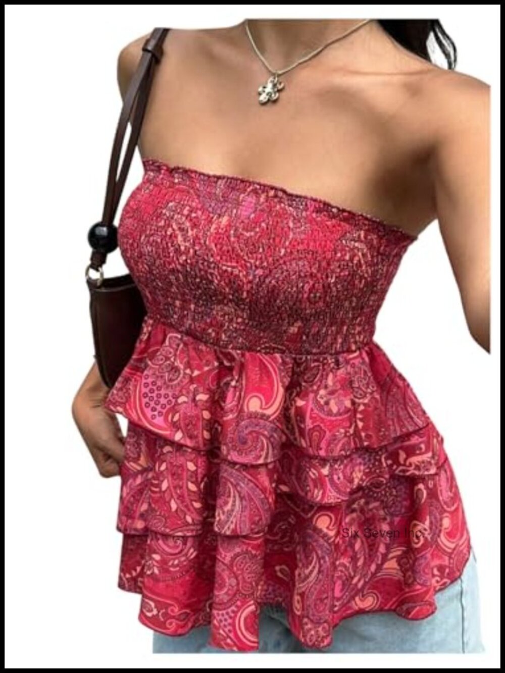 Boho Strapless Ruffle Tube Top Paisley Summer Beach Vacation